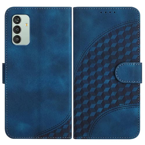 Funda de Cuero Samsung Galaxy M13 F13 Yx0060 con Relieve y Cabeza de Elefante con Cordón (Azul Real)