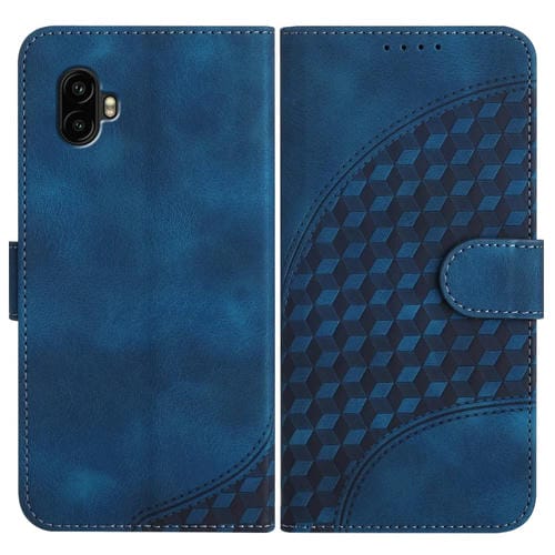 Funda de Cuero Samsung Galaxy Xcover6 Pro Yx0060 con Relieve de Cabeza de Elefante y Cordón (Azul Real)