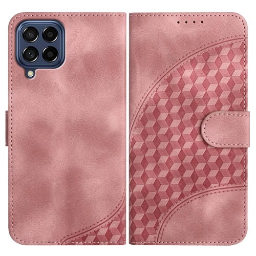 Funda de Cuero Samsung Galaxy M53 5G Yx0060 con Relieve y Cabeza de Elefante con Cordón (Rosa)