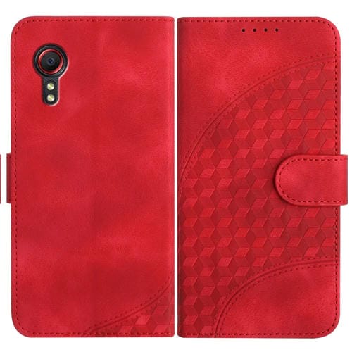 Funda para teléfono Samsung Galaxy Xcover 5 Yx0060 Cuero con Relieve Cabeza de Elefante y Cordón (Rojo)