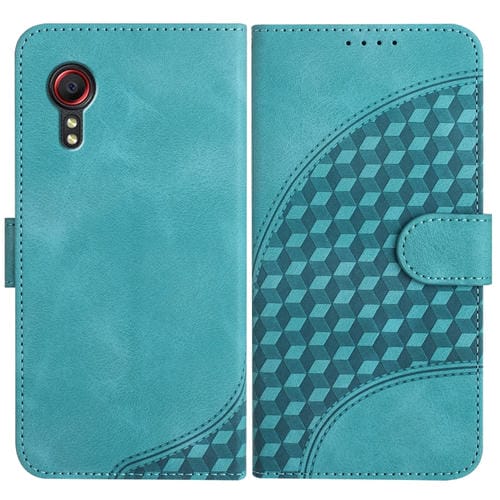 Funda de Cuero Samsung Galaxy Xcover 5 Yx0060 con Relieve y Cabeza de Elefante con Cordón (Azul Claro)
