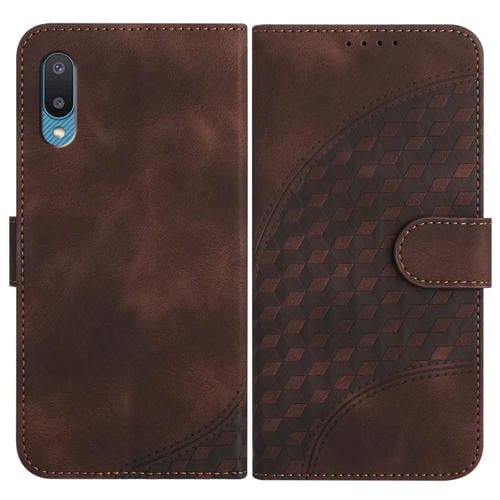 Funda de Cuero Samsung Galaxy A02 Versión UE Yx0060 con Relieve y Cabeza de Elefante con Cordón (Café)