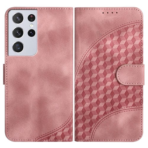 Funda para Samsung Galaxy S21 Ultra 5G Yx0060 Cuero Relieve Cabeza de Elefante con Cordón (Rosa)