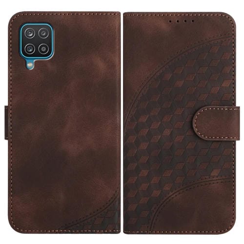 Funda para Teléfono Samsung Galaxy A12 Yx0060 Cuero Relieve Cabeza de Elefante con Cordón (Café)