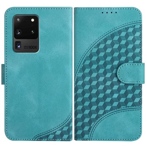 Funda para Samsung Galaxy S20 Ultra 5G Yx0060 Cuero con Relieve y Cabeza de Elefante con Cordón (Azul Claro)