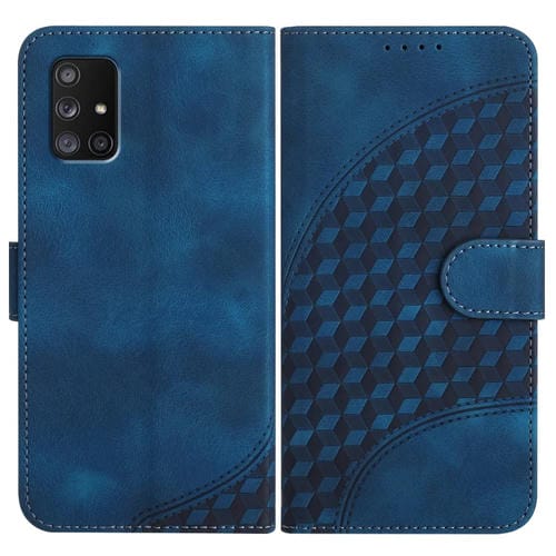 Funda de Cuero Samsung Galaxy A71 5G Yx0060 con Relieve y Cabeza de Elefante con Cordón (Azul Real)