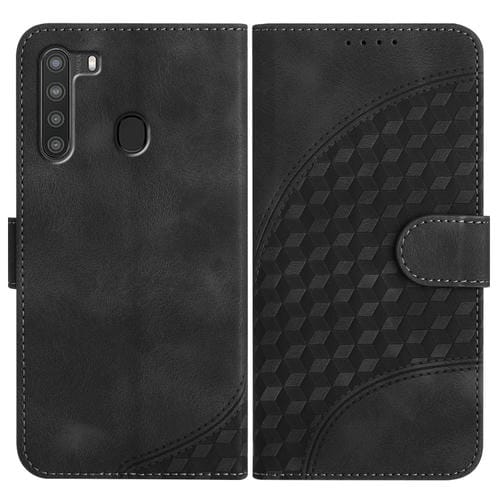 Funda para Samsung Galaxy A21 Versión UE Yx0060 Cuero Relieve Cabeza de Elefante con Cordón (Negro)