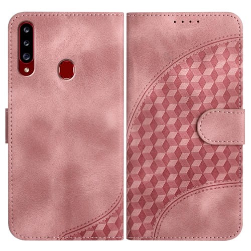 Funda para Samsung Galaxy A20S Yx0060 Cuero Relieve Cabeza de Elefante con Cordón (Rosa)