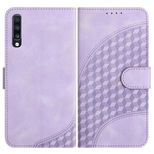 Funda para Samsung Galaxy A70 Yx0060 Cuero con Relieve de Cabeza de Elefante y Cordón (Púrpura Claro)