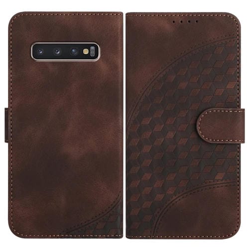 Funda de Cuero Samsung Galaxy S10 + Yx0060 con Relieve y Cabeza de Elefante con Cordón (Café)