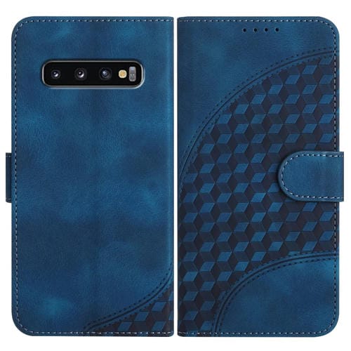 Funda de cuero Samsung Galaxy S10 Yx0060 con relieve y cabeza de elefante con cordón (Azul Real)