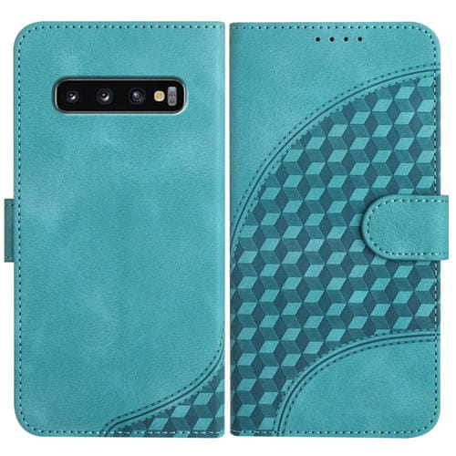 Funda de Cuero Samsung Galaxy S10 Yx0060 con Relieve de Cabeza de Elefante y Cordón (Azul Claro)