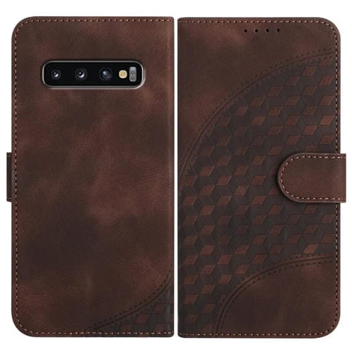 Funda para Samsung Galaxy S10 Yx0060 Cuero Relieve Cabeza de Elefante con Cordón (Café)