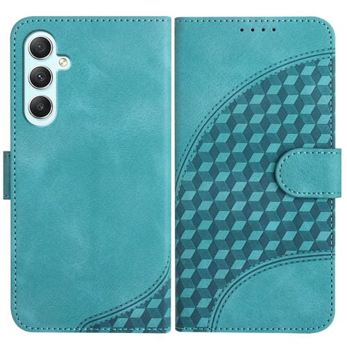 Funda de Cuero Samsung Galaxy A35 Yx0060 con Relieve y Cabeza de Elefante con Cordón (Azul Claro)