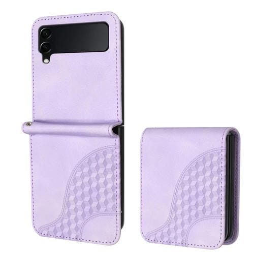Funda para Samsung Galaxy Z Flip3 5G Yx0060 Cuero Relieve Cabeza de Elefante con Cordón (Púrpura Claro)