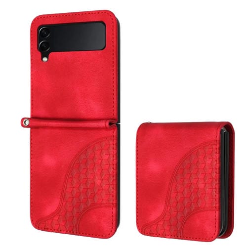Funda para Samsung Galaxy Z Flip3 5G Yx0060 Cuero Relieve Cabeza de Elefante con Cordón (Rojo)