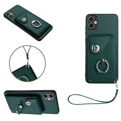 Funda para Teléfono Samsung Galaxy A04E 4G M04 4G F04 4G Bolsa para Tarjeta Soporte para Anillo con Cordón (Verde)