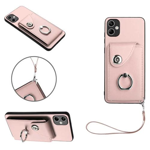 Funda para Teléfono Samsung Galaxy A05 4G Bolsa para Tarjeta Soporte para Anillo con Cordón (Rosa)