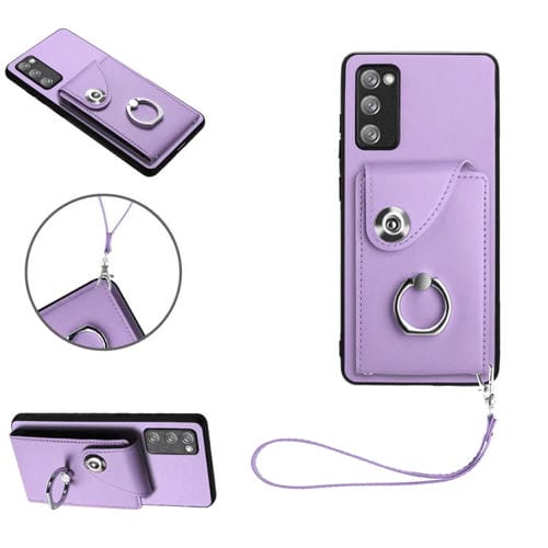 Funda para Teléfono Samsung Galaxy S20 FE de PU con Soporte para Anillo y Bolsa para Tarjeta con Cordón (Púrpura)