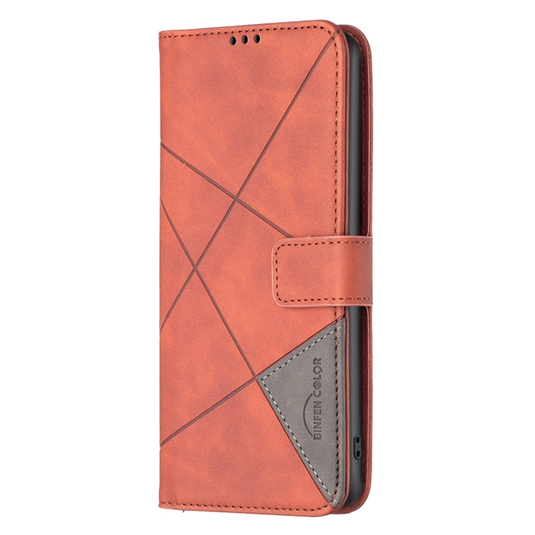 Funda de Cuero con Textura de Rombos y Hebilla Magnética para OnePlus 13 Bf05 (Marrón)