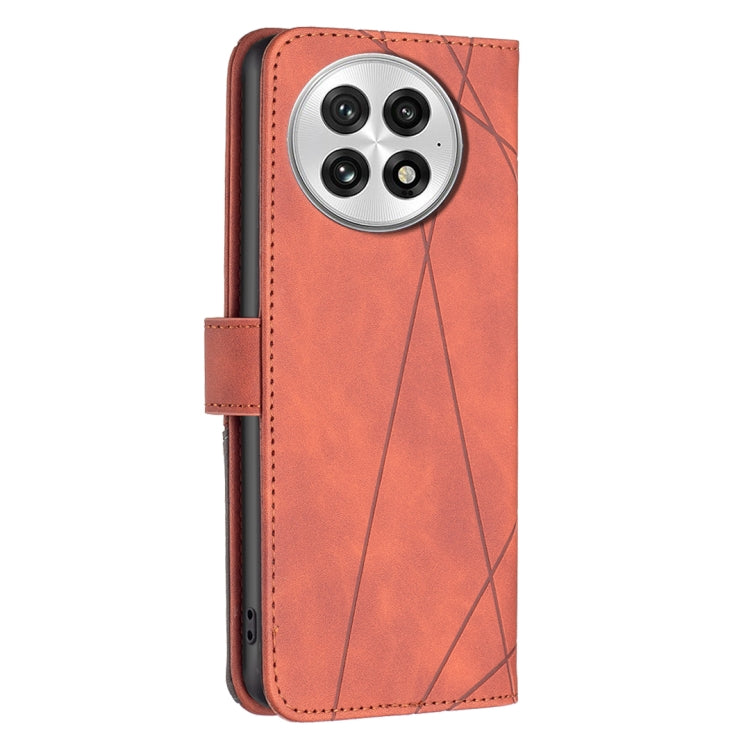Funda de Cuero con Textura de Rombos y Hebilla Magnética para OnePlus 13 Bf05 (Marrón)