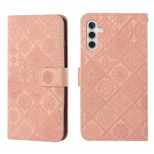 Funda de teléfono Samsung Galaxy A55 Cuero patrón en relieve estilo étnico (Rosa)