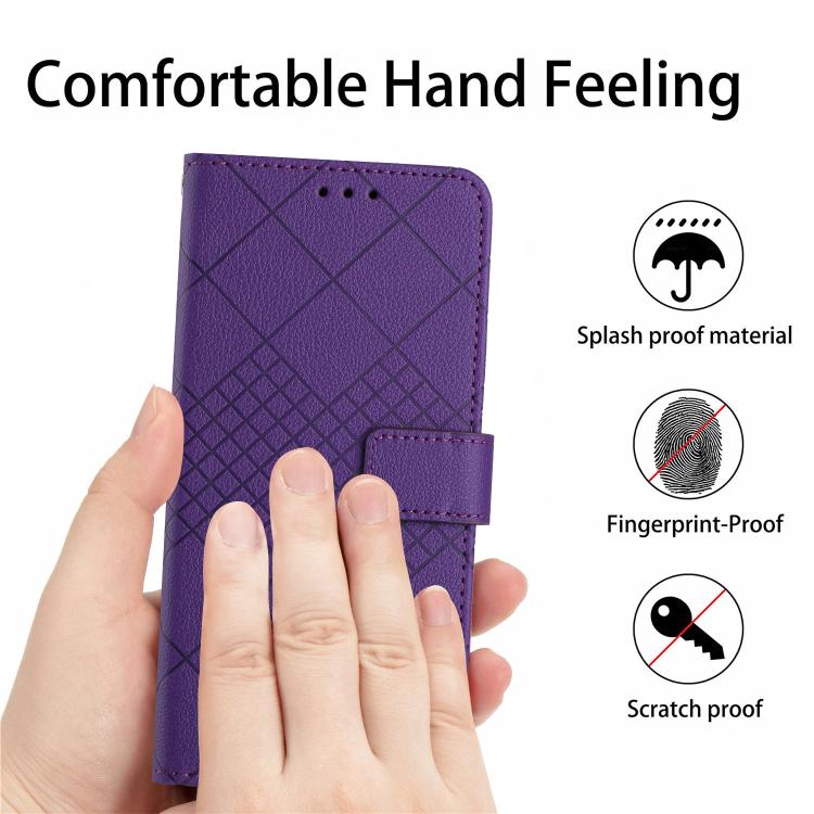 Funda de Cuero para OnePlus 13 con Textura de Cuadrícula Rómbica (Morado)