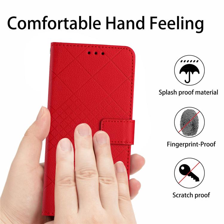 Funda de Cuero para OnePlus 13R con Textura de Cuadrícula Rómbica (Rojo)