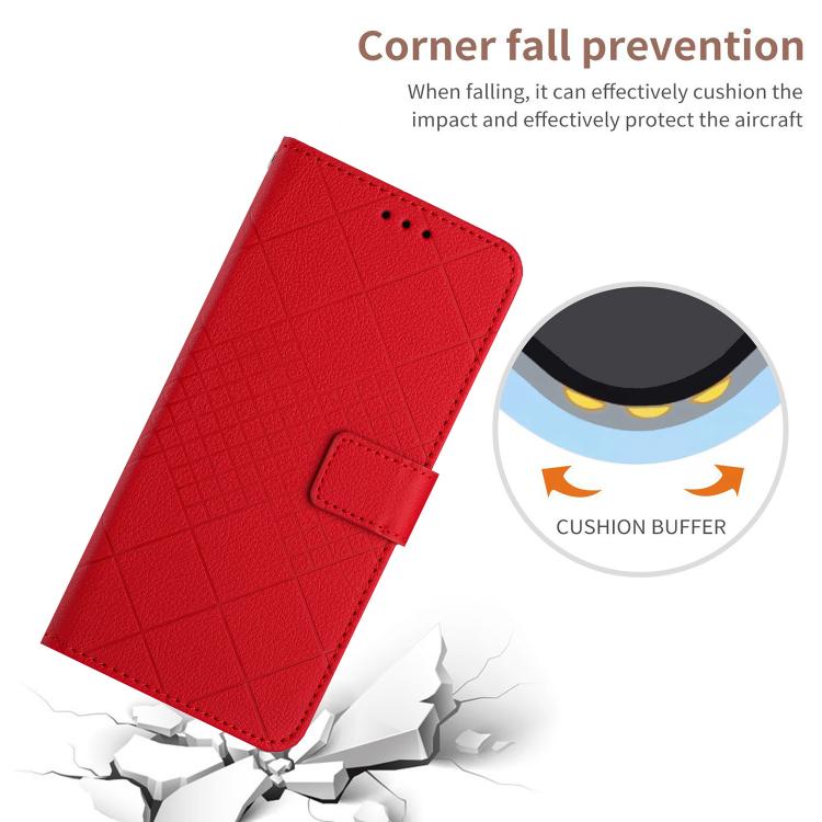 Funda de Cuero para OnePlus 13R con Textura de Cuadrícula Rómbica (Rojo)