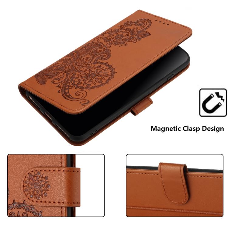 Funda de Cuero con Tapa y Relieve Flor de Datura para Huawei Nova 12 Pro/Nova 12 Ultra (Marrón)