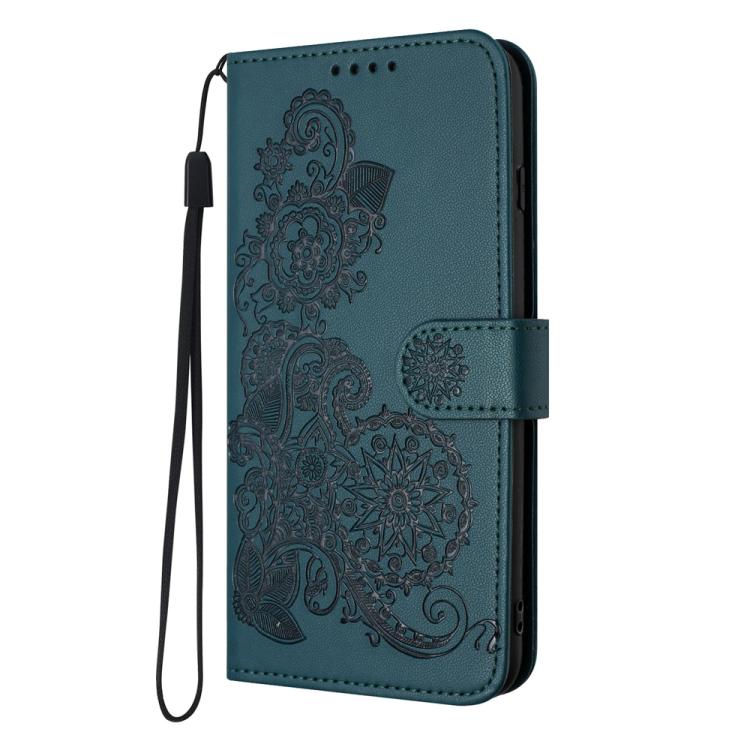 Funda de Cuero con Tapa con Relieve Flor de Datura para Huawei Nova 12 Pro/Nova 12 Ultra (Verde Oscuro)