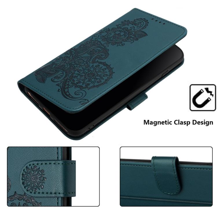 Funda de Cuero con Tapa con Relieve Flor de Datura para Huawei Nova 12 Pro/Nova 12 Ultra (Verde Oscuro)