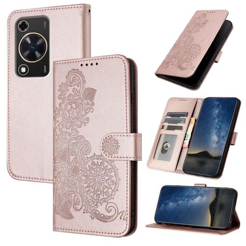 Funda de Cuero con Tapa y Diseño Flor de Datura para Huawei Nova Y72 (Oro Rosa)