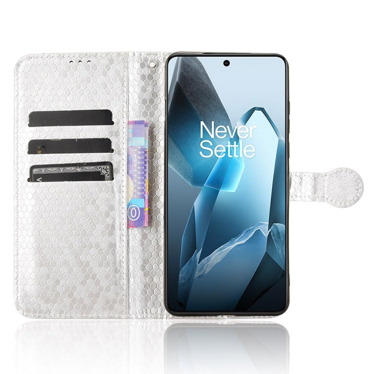 Funda de Cuero con Textura de Puntos Panal para OnePlus 13 5G (Plateada)