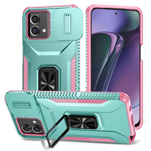 Funda para Motorola Moto G Stylus 5G 2023 con Soporte Deslizante para Escudo de Levas (Gris Verde + Rosa)