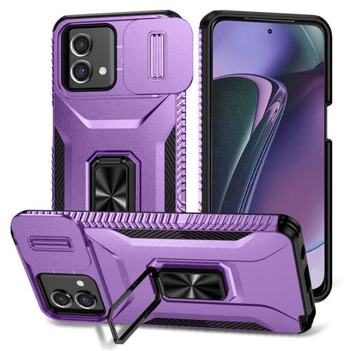 Funda para Motorola Moto G Stylus 5G 2023 con Soporte Deslizante para Escudo de Levas (Púrpura)