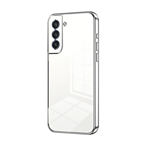 Estuche para Teléfono Samsung Galaxy S21 FE 5G con Orificio Fino y Revestimiento Transparente (Plateado)