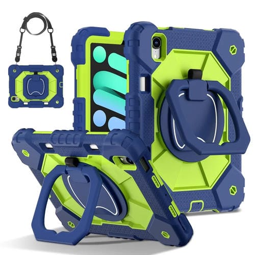 Funda Híbrida de Silicona Robot para iPad Mini 2024 Mini 6 (Azul Marino, Amarillo y Verde)