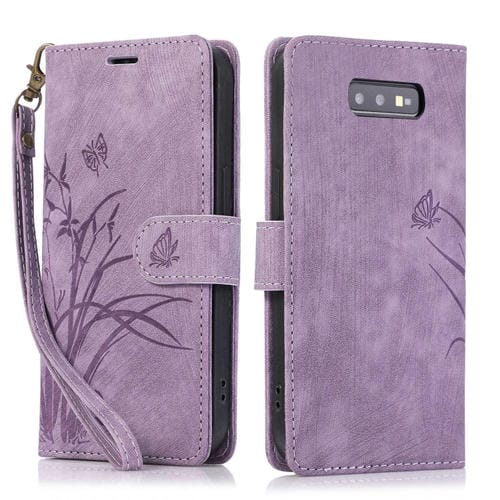 Funda para Teléfono Samsung Galaxy S10E Cuero Relieve Mariposa Orquídea (Púrpura)
