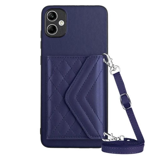 Funda para Teléfono Samsung Galaxy A04E 4G M04 4G Rfid Bolsa para Tarjetas Textura Rómbica Cordón Largo (Púrpura Oscuro)
