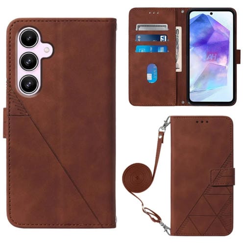 Funda Crossbody para Samsung Galaxy A55 Cuero con Tapa en Relieve 3D (Marrón)