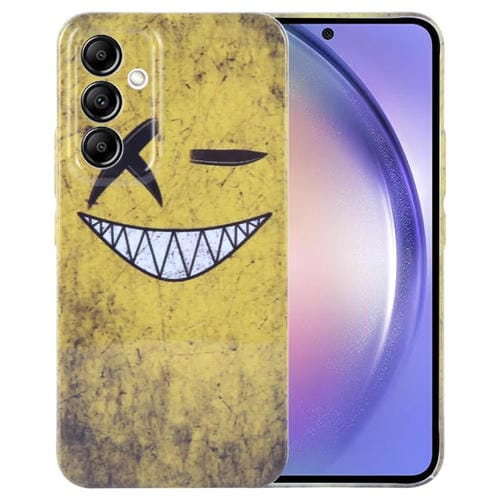 Estuche para Teléfono Samsung Galaxy A54 5G con Orificio Preciso para PC con Patrón Pintado (Fondo Amarillo Sonriente)