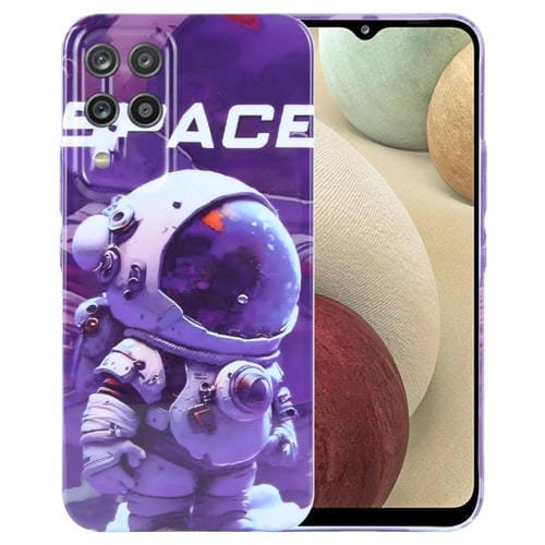 Estuche para Teléfono Samsung Galaxy A12 con Orificio Preciso para PC con Patrón Pintado (Astronauta Púrpura)