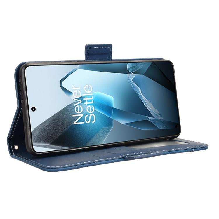Funda de Piel Textura Becerro con Ranuras para Tarjetas para OnePlus 13 5G (Azul)