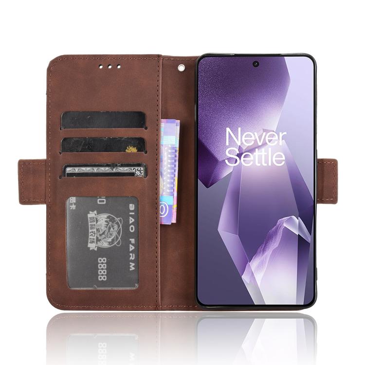 Funda de Piel con Textura de Becerro y Ranuras para Tarjetas para OnePlus Ace 5 5G / 5 Pro 5G / 13R 5G (Marrón)