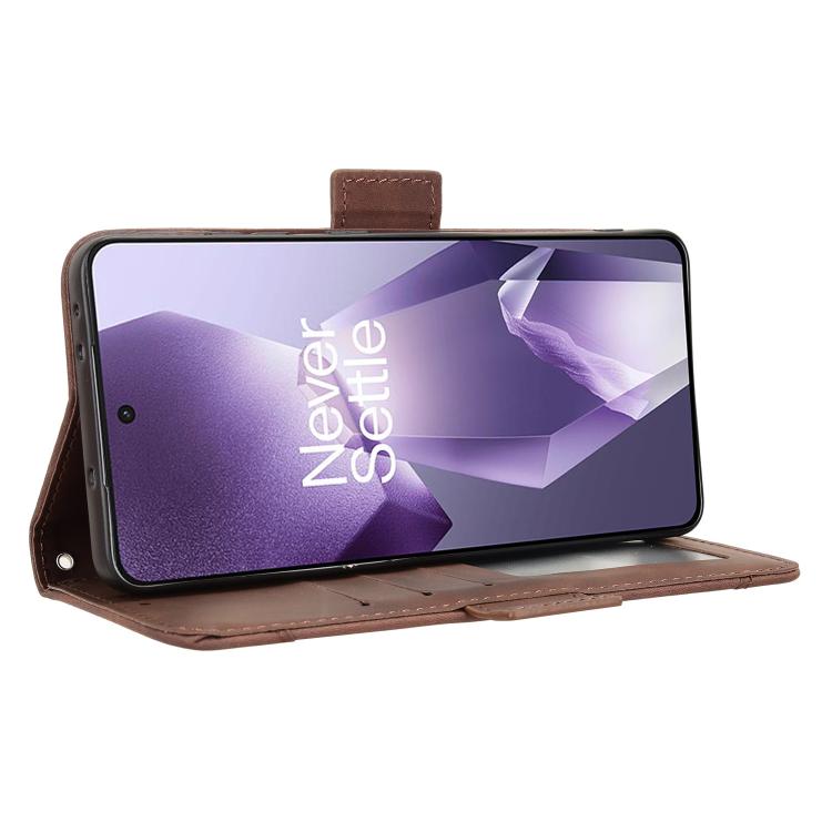 Funda de Piel con Textura de Becerro y Ranuras para Tarjetas para OnePlus Ace 5 5G / 5 Pro 5G / 13R 5G (Marrón)