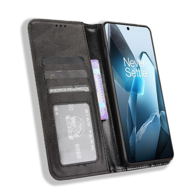 Funda de Cuero OnePlus 13 5G Textura Retro Hebilla Magnética (Negra)