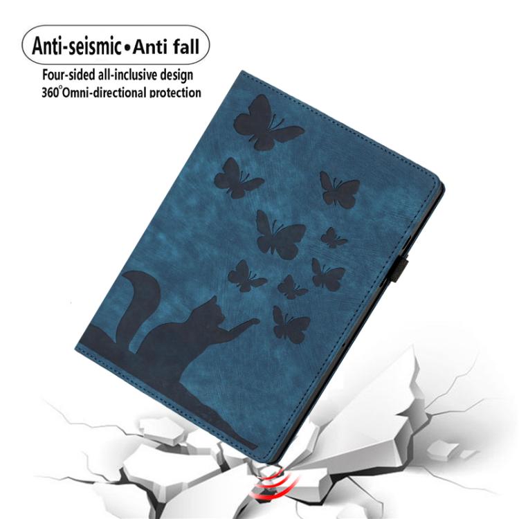 Funda de Cuero para iPad Mini 2024/2021 con Estampado de Mariposas y Gatos (Azul Oscuro)