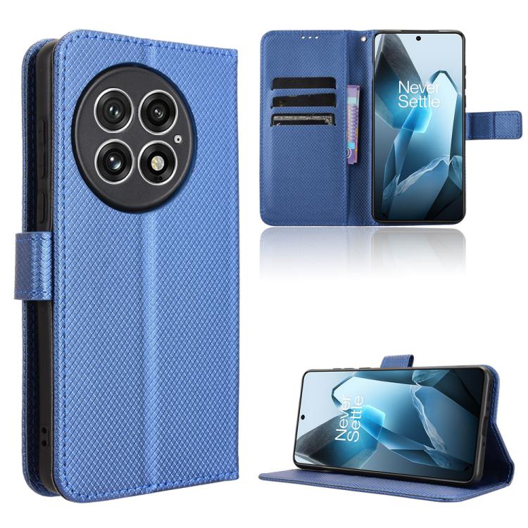 Funda de Cuero con Textura de Diamante para OnePlus 13 5G (Azul)