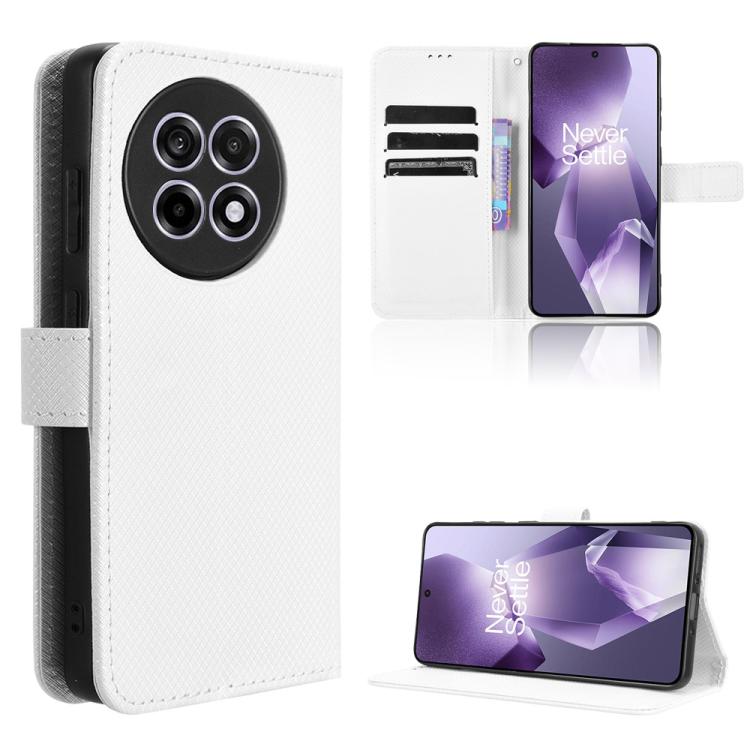 Funda de Cuero con Textura de Diamante para OnePlus Ace 5 5G / 5 Pro 5G / 13R 5G (Blanca)
